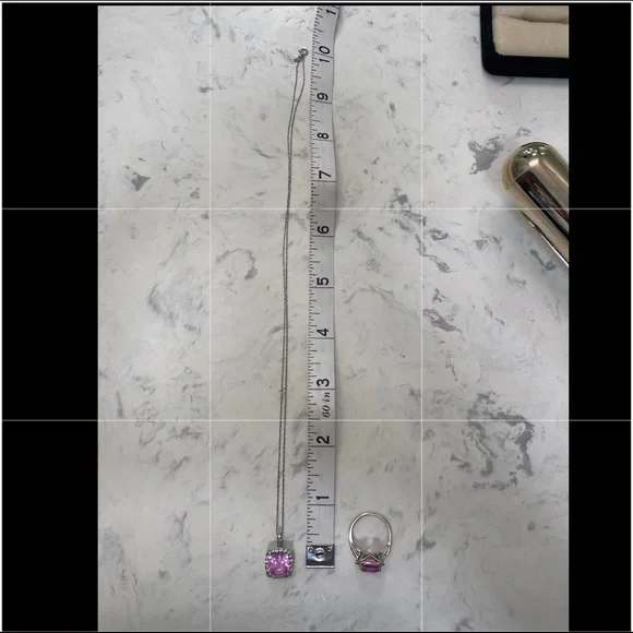 💋Pink Sapphire w. diamond halo necklace - Picture 4 of 7